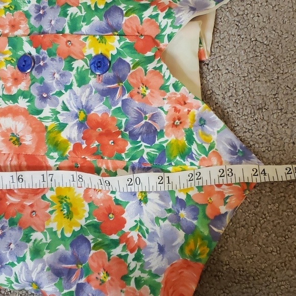 Vintage 90s bright floral vest purple, green ,yellow and red medium blossom styl - Picture 8 of 13